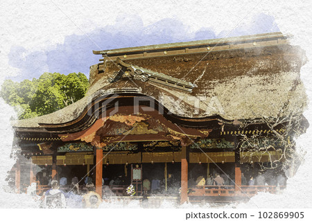 Watercolor-style Dazaifu Tenmangu Main Shrine Dazaifu City, Fukuoka Prefecture 102869905