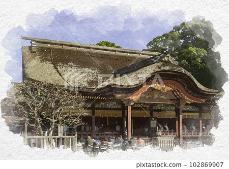 Watercolor-style Dazaifu Tenmangu Main Shrine Dazaifu City, Fukuoka Prefecture 102869907