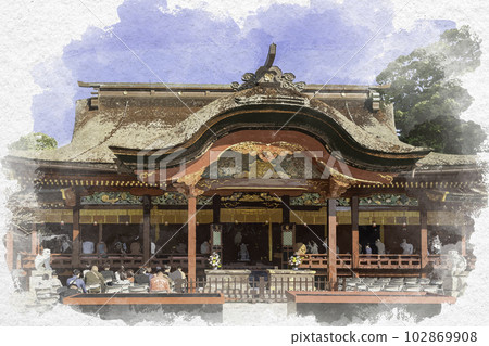 Watercolor-style Dazaifu Tenmangu Main Shrine Dazaifu City, Fukuoka Prefecture 102869908