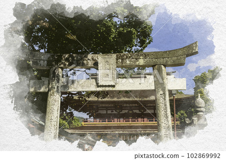 福岡縣太宰府市水彩風格的太宰府天滿宮鳥居 102869992
