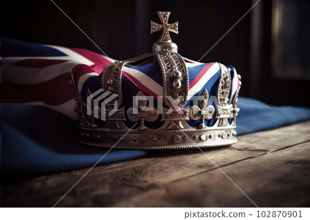 Royal crown on the background of the flag of the united kingdom of Great Britain and Northern Ireland Royal crown on the background of the flag of the united kingdom of Great Britain and Northern Ireland 102870901