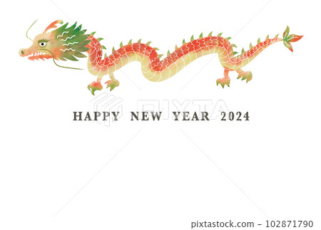 Watercolor style pop dragon New Year's card design 2024 red green Watercolor style pop dragon New Year's card design 2024 red green 102871790