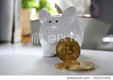 crypto currency business. bitcoin coin finance concept. Shooting around bitcoins on an office desk 102871839