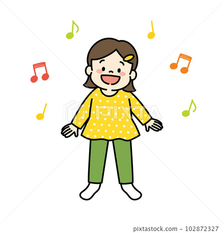 Illustration of a girl singing a song Musical note whole body Illustration of a girl singing a song Musical note whole body 102872327