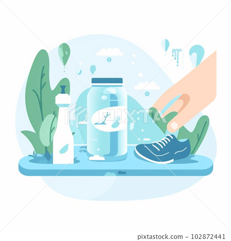 Virtual Water - Product with a Caption Describing its Virtual Water Footprint 102872441