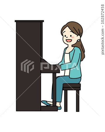 Illustration of a woman happy to play the piano well Full body 102872458