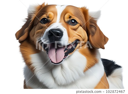 Showcase a Cute and Happy Dog on a White Background. Generative AI. Showcase a Cute and Happy Dog on a White Background. Generative AI. 102872467