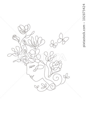 Vector material: female face, flower head_line art Vector material: female face, flower head_line art 102873424