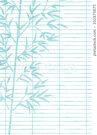 竹子夏天問候明信片垂直的藍色通過百葉窗 102873875