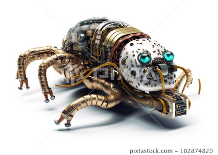 Image of a worm modified into a robot on a white background. Wild animal. Illustration, Generative AI. 102874820