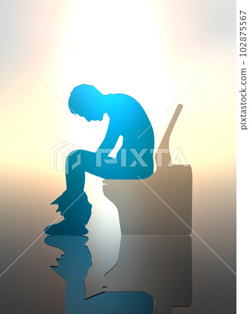 Male silhouette sitting on the toilet and worrying Akira 3D illustration Vertical 102875567