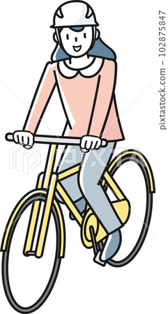 Young woman wearing a helmet and riding a bicycle Young woman wearing a helmet and riding a bicycle 102875847