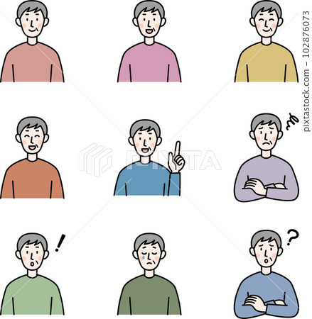 一組表情各異的老人插畫 一組表情各異的老人插畫 102876073