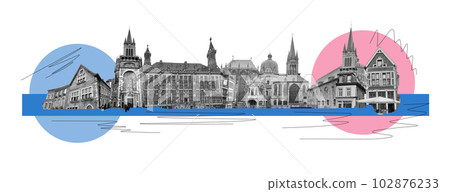 Aachen Cathedral is a Roman Catholic church in Aachen at Germany. Art collage, design Aachen Cathedral is a Roman Catholic church in Aachen at Germany. Art collage, design 102876233
