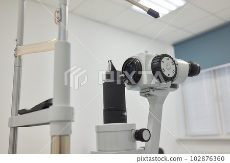 Slit lamp. Biomicroscope. Binoculars. Ophthalmic equipment.. Close up, selective focus. Health care concept. 102876360