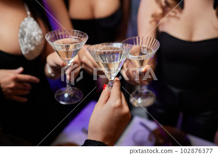 Clinking glasses with alcohol and toasting, party. 102876377