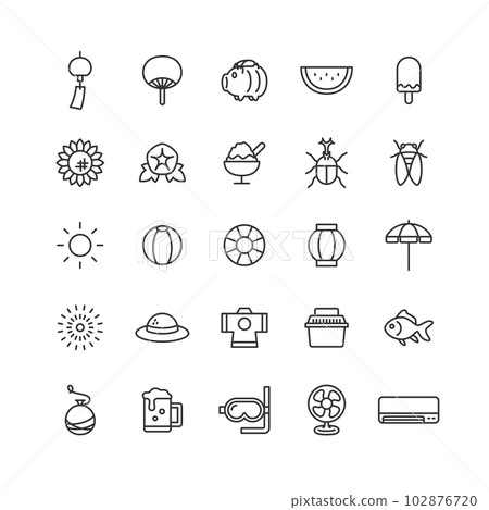Line drawing icon set related to summer 102876720