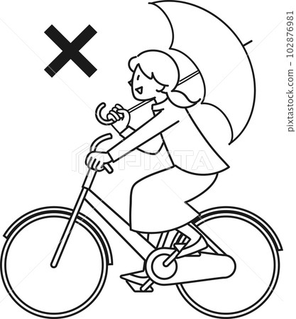 Young woman holding an umbrella and riding a bicycle Young woman holding an umbrella and riding a bicycle 102876981
