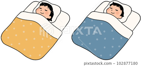 Girl and boy sleeping on futon 102877180