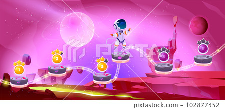 Space game ui level map with planet vector screen Space game ui level map with planet vector screen 102877352