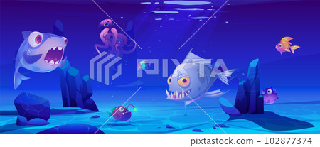 Sea underwater cartoon vector scene with fish Sea underwater cartoon vector scene with fish 102877374