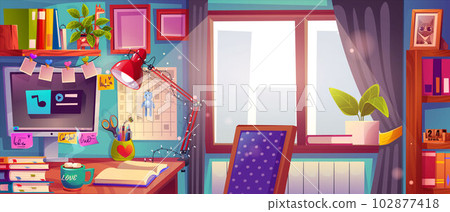 Home office with desk and computer for remote work Home office with desk and computer for remote work 102877418