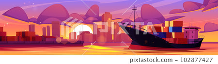Sea port and cargo ship with containers Sea port and cargo ship with containers 102877427