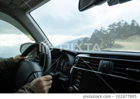 Driving car on the landslide road, China Driving car on the landslide road, China 102877805