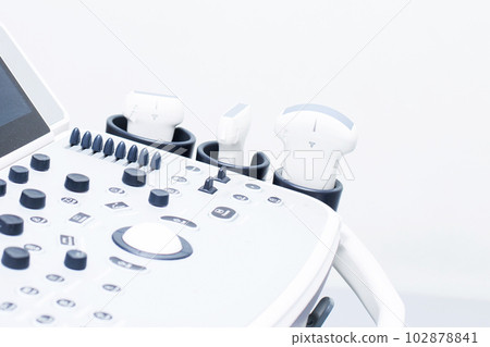 Modern ultrasound machine, scanners and sensors close-up. Medical equipment in the clinic. 102878841