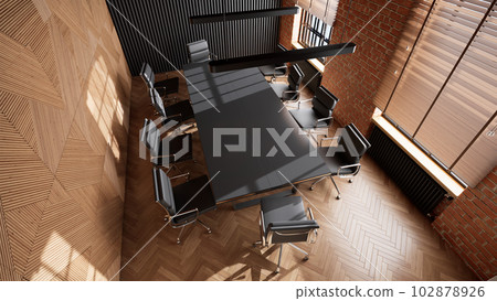 A conference room with a large table overlooking the ceiling A conference room with a large table overlooking the ceiling 102878926