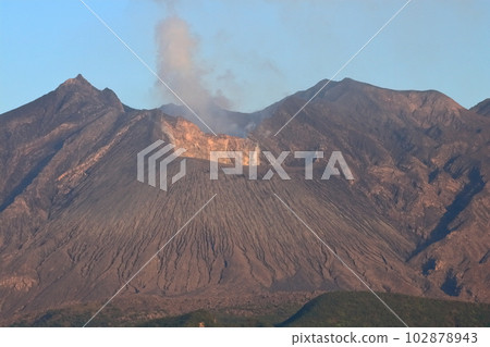 [鹿兒島縣]從道之站垂水看到沐浴在朝陽中的“櫻島”火山口 102878943