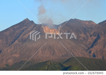[鹿兒島縣]從道之站垂水看到沐浴在朝陽中的“櫻島”火山口 102878945