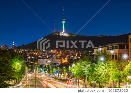 Seoul Illuminated N Seoul Tower and Noksapyeong-daero Seoul Illuminated N Seoul Tower and Noksapyeong-daero 102878960