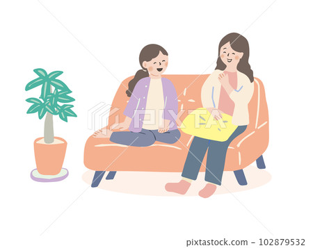 People sitting on sofa and enjoying conversation 102879532
