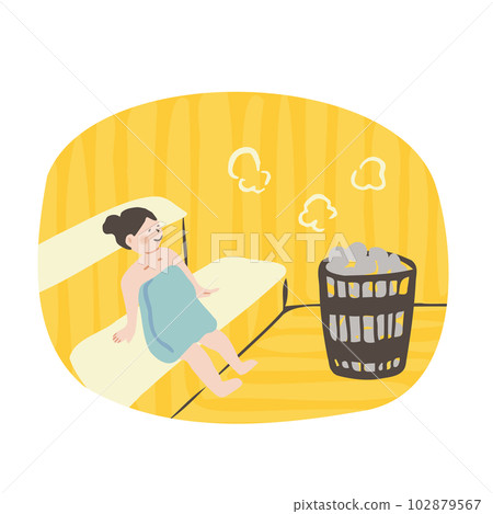 Woman entering the sauna Woman entering the sauna 102879567