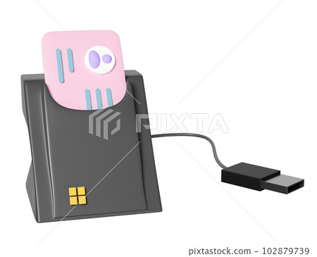 3d smart card reader, external USB card reader, Id card icon isolated. 3d render illustration 102879739