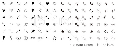 Cute handwritten star, glitter, heart set vector icon Set of cute hand 102881020