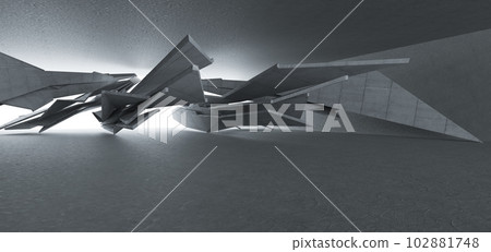 Abstract architectural minimalistic background. Contemporary showroom. Modern concrete exhibition tunnel. Empty gallery. Backlight. 3D illustration and rendering. Abstract architectural minimalistic background. Contemporary showroom. Modern concrete exhibition tunnel. Empty gallery. Backlight. 3D illustration and rendering. 102881748