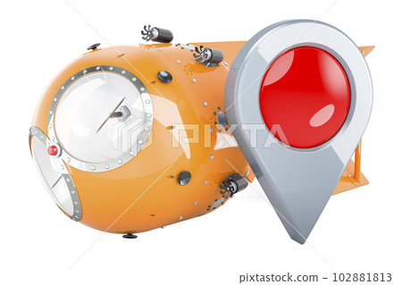 Atomic bomb, nuclear weapon with map pointer, 3D rendering 102881813