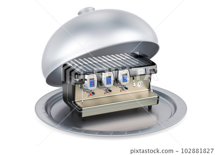 Restaurant cloche with commercial coffee machine, 3D rendering 102881827