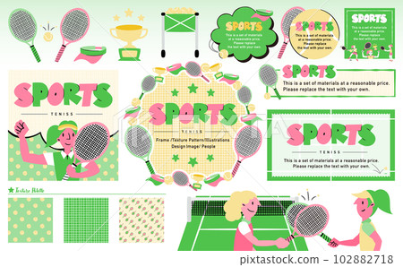 Simple pop and stylish female tennis player vector design frame material/person illustration set Simple pop and stylish female tennis player vector design frame material/person illustration set 102882718
