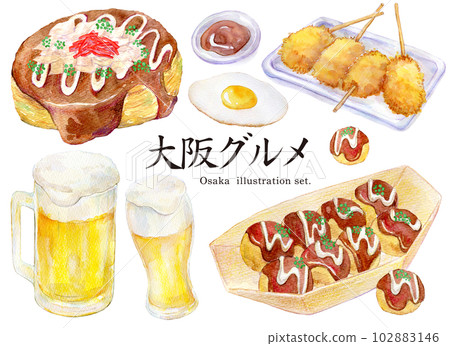 大阪美食水彩插畫手繪插畫 102883146