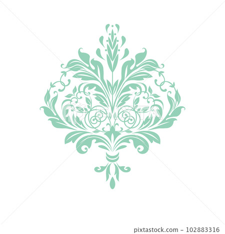 Damask graphic ornament. Floral design element. Green and white vector pattern 102883316