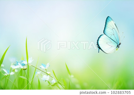 Wild Meadow Grass and Light White Butterfly Macro. Generative AI. Wild Meadow Grass and Light White Butterfly Macro. Generative AI. 102883705