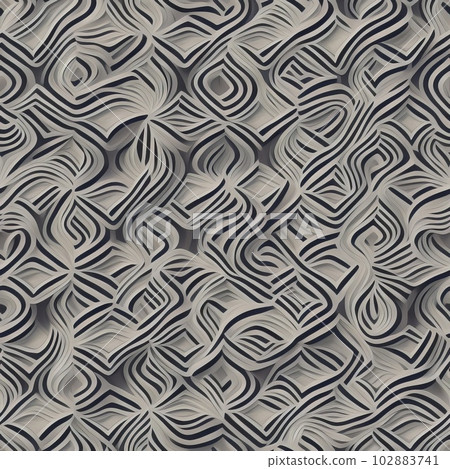 3D Stripes and lines make up an abstract geometric seamless pattern. Generative AI. 3D Stripes and lines make up an abstract geometric seamless pattern. Generative AI. 102883741