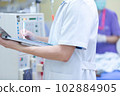 The specialist are checking continuous renal replacement therapy equipment and injection pump and hemodialysis machine. 102884905