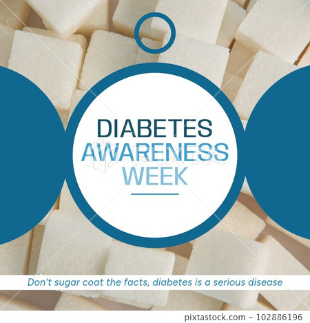 Composition of diabetes awareness week text over sugar cubes 102886196