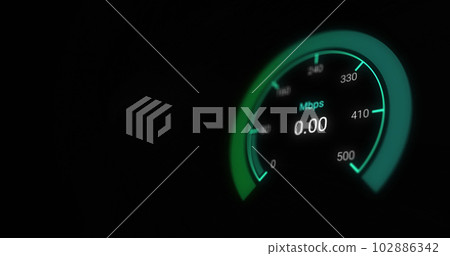 Composition of car speedometer on black background Composition of car speedometer on black background 102886342
