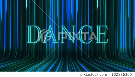 Image of dance text over light trails on black background 102886360