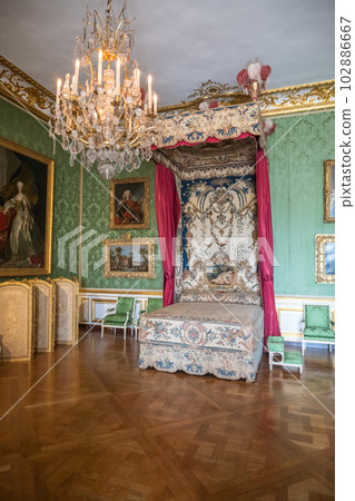 Apartment of the Dauphin. Decorated interior with historical furniture and architectural details of Chateau Versailles near Paris, France 102886667